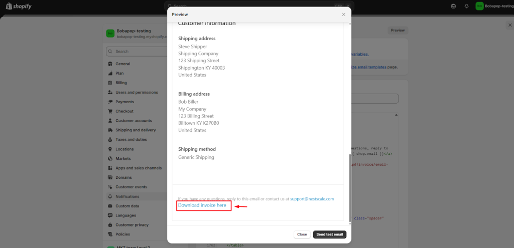 Download invoice link