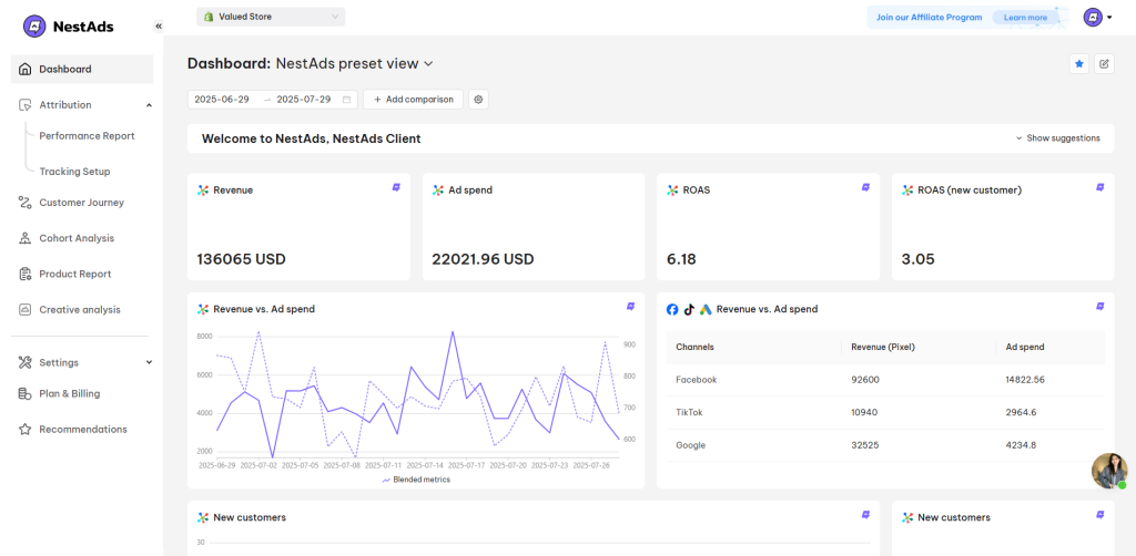 NestAds dashboard preset view
