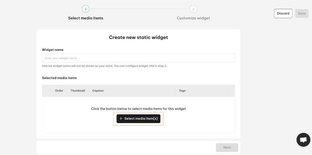 Create a new static widget
