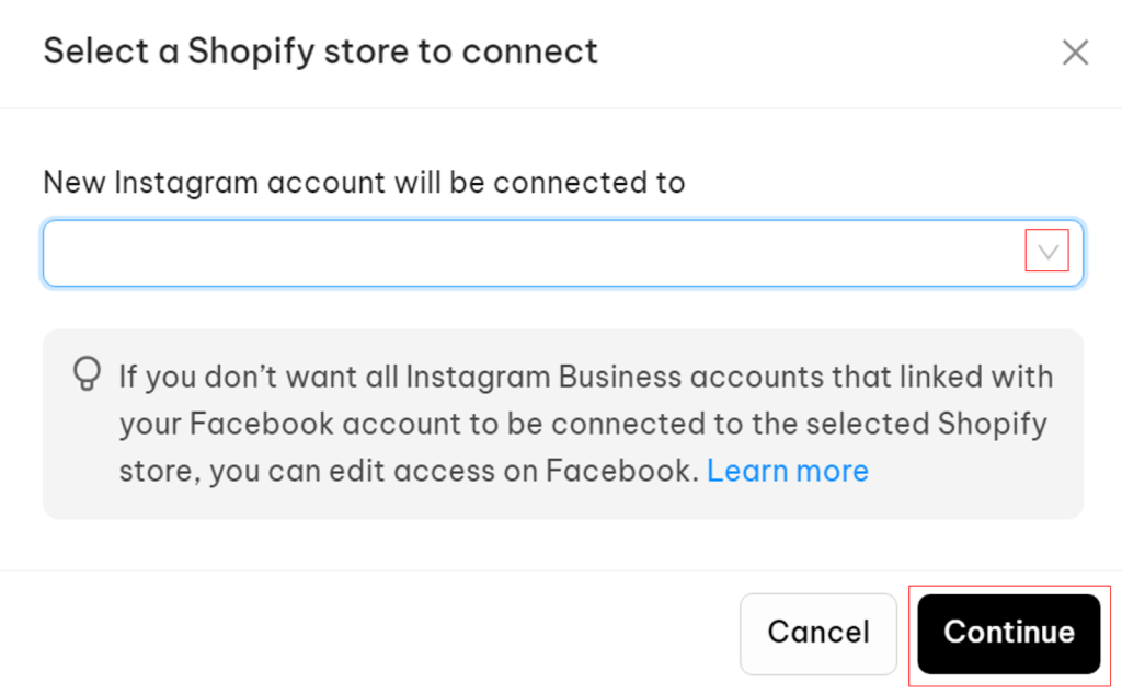 Select a Shopify store to connect