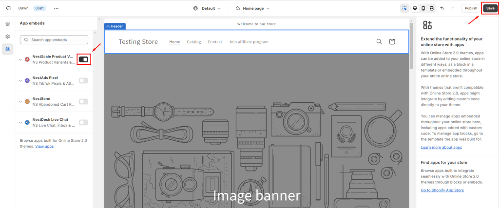 Activate NestScale app embeds on store theme