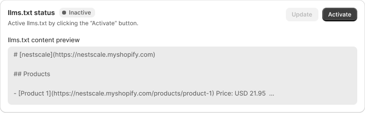 activate llms.txt 