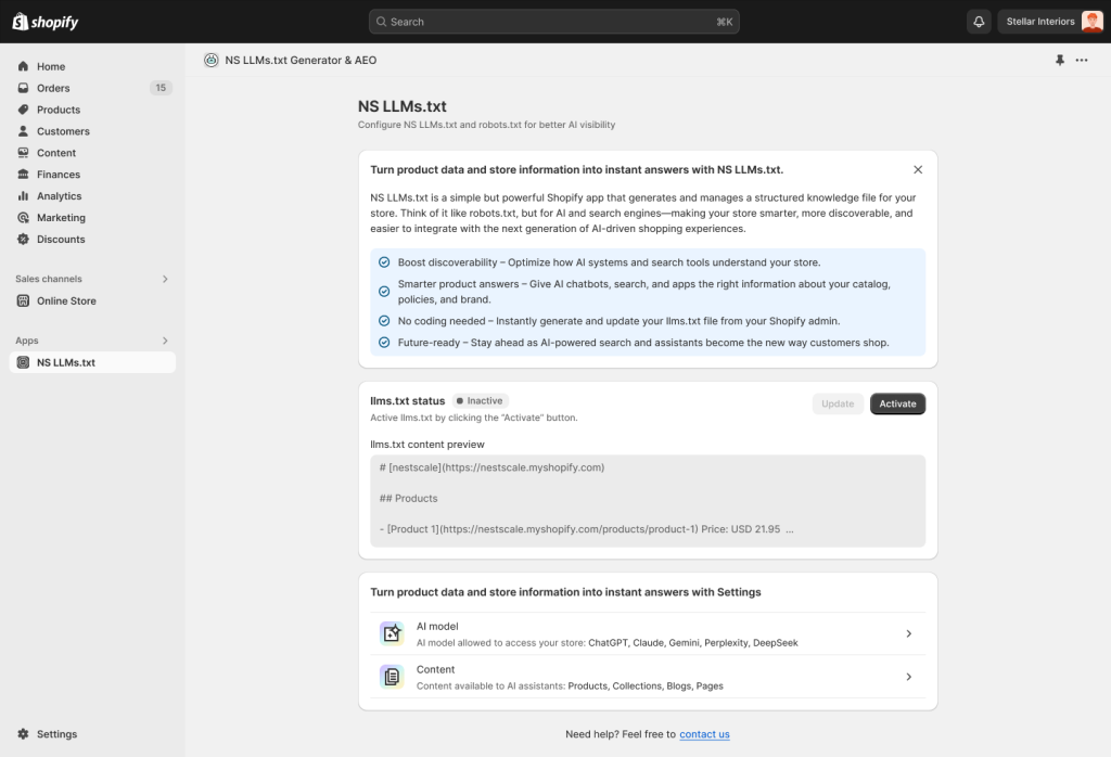 NS LLMs.txt interface